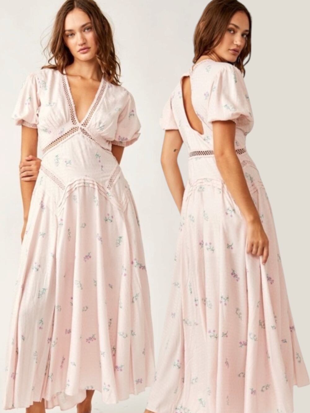 Free People Ethereal Dainty Still In Love Maxi Dress Pink Floral Cottage Medium - Picture 2 of 16